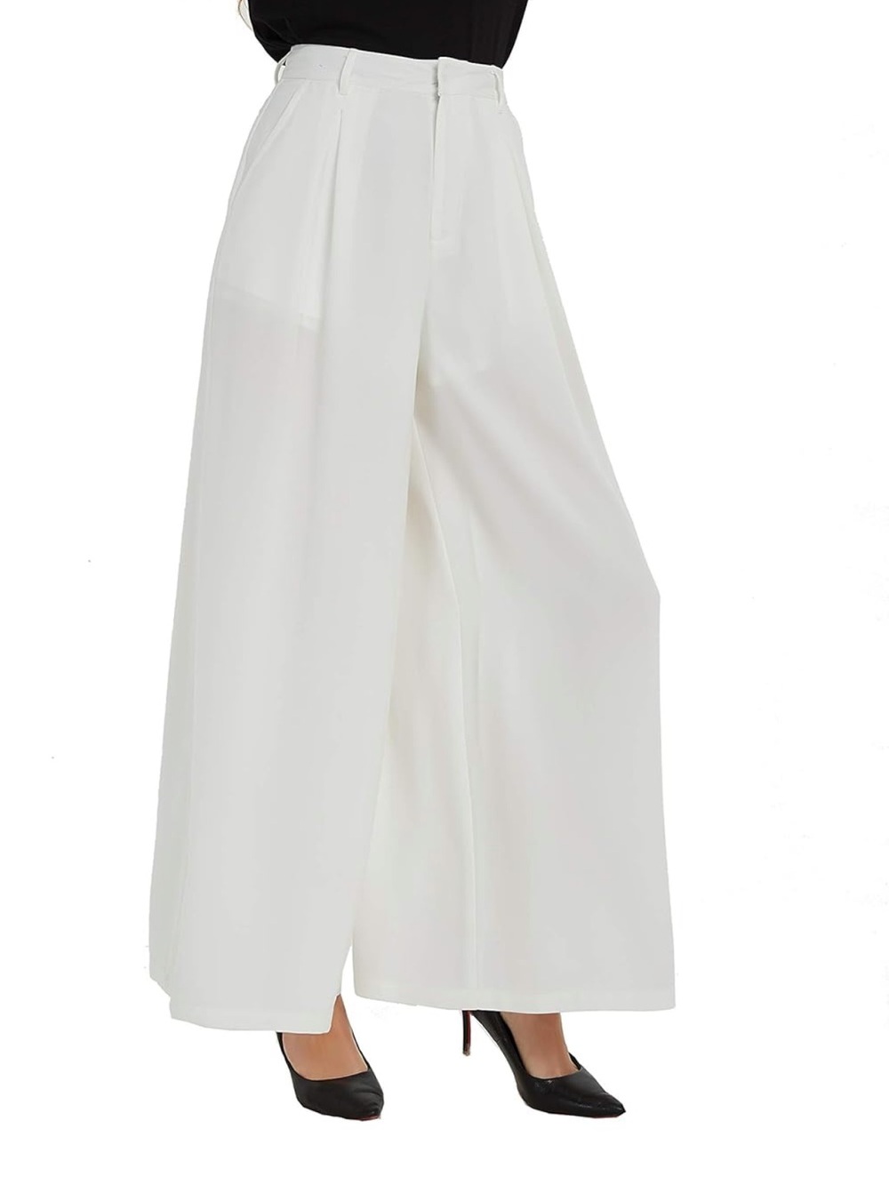High-Waist Wide Leg Tronjori White Palazzo Pants XS